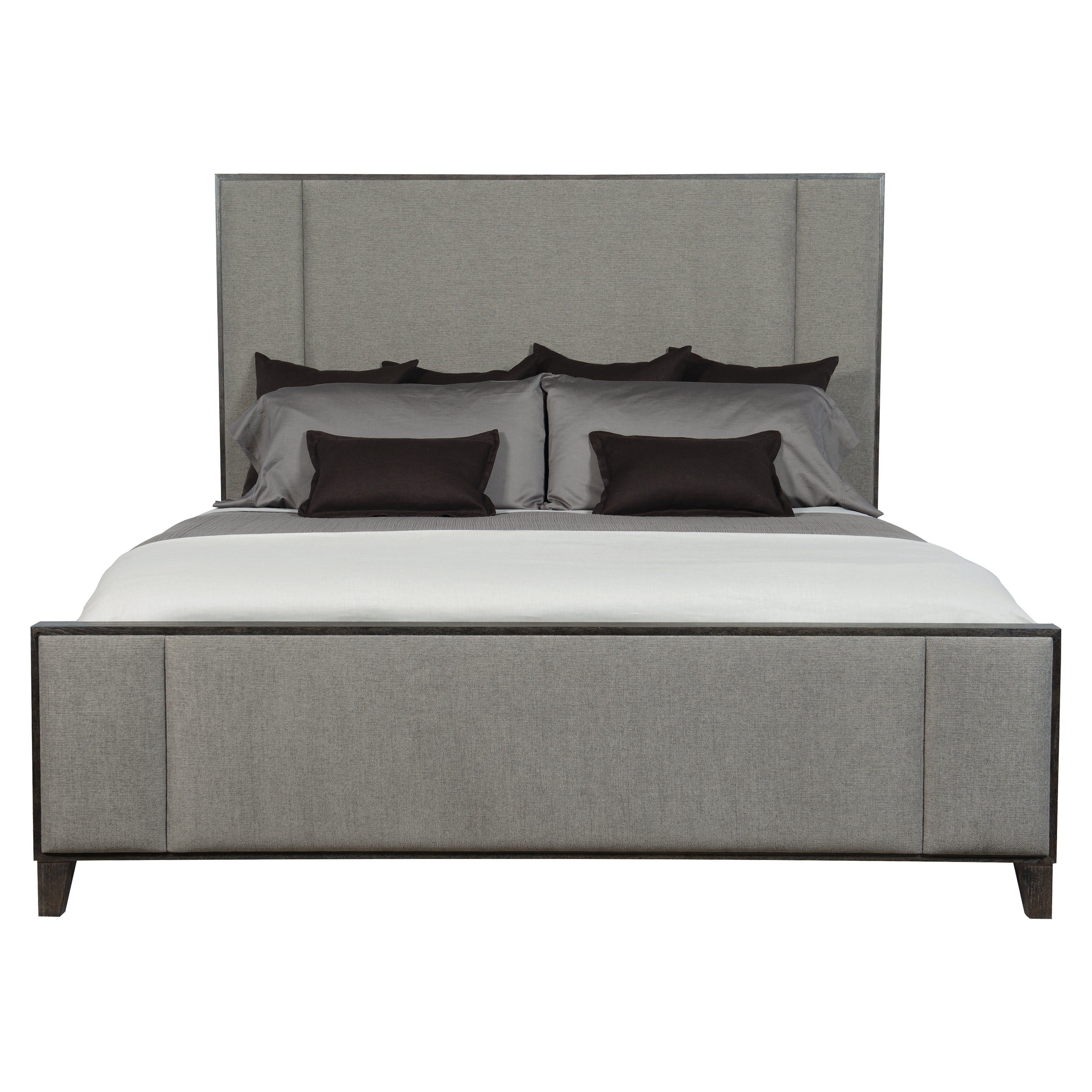 Linea California King Panel Bed with Upholstered Headboard and Footboard in Cerused Charcoal Finish