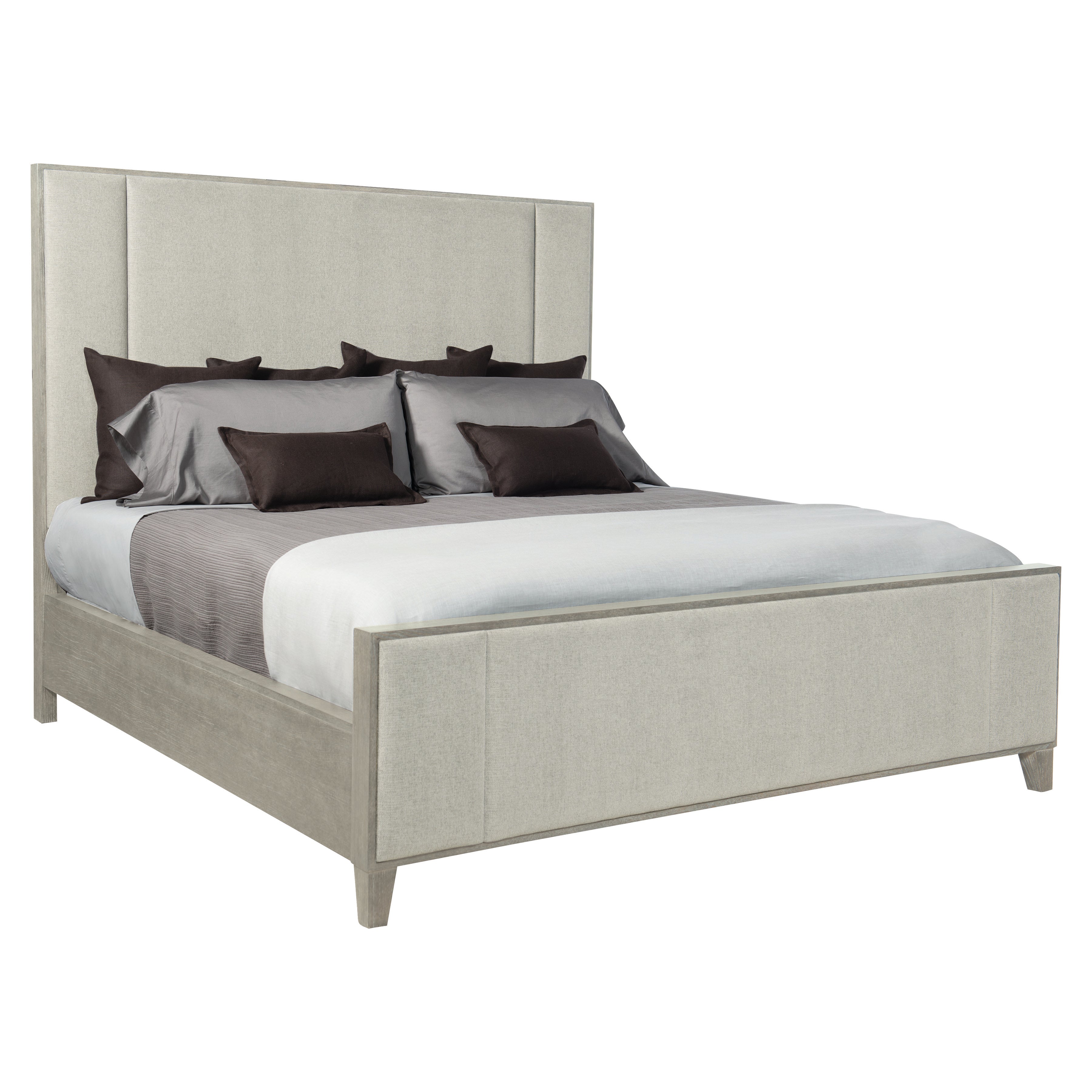Linea King Panel Bed with Upholstered Headboard and Footboard in Cerused Greige Finish