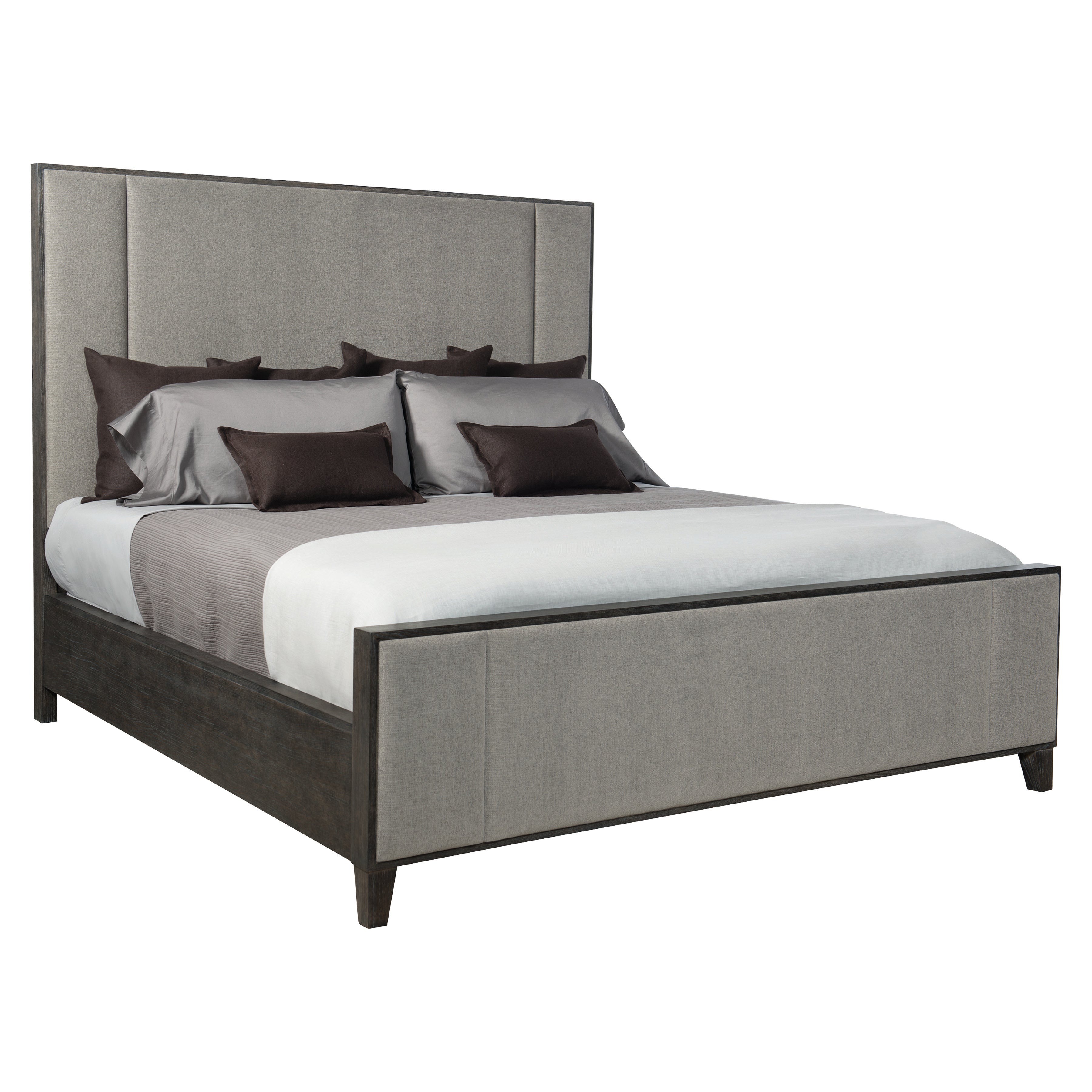 Linea King Panel Bed with Upholstered Headboard and Footboard in Cerused Charcoal Finish