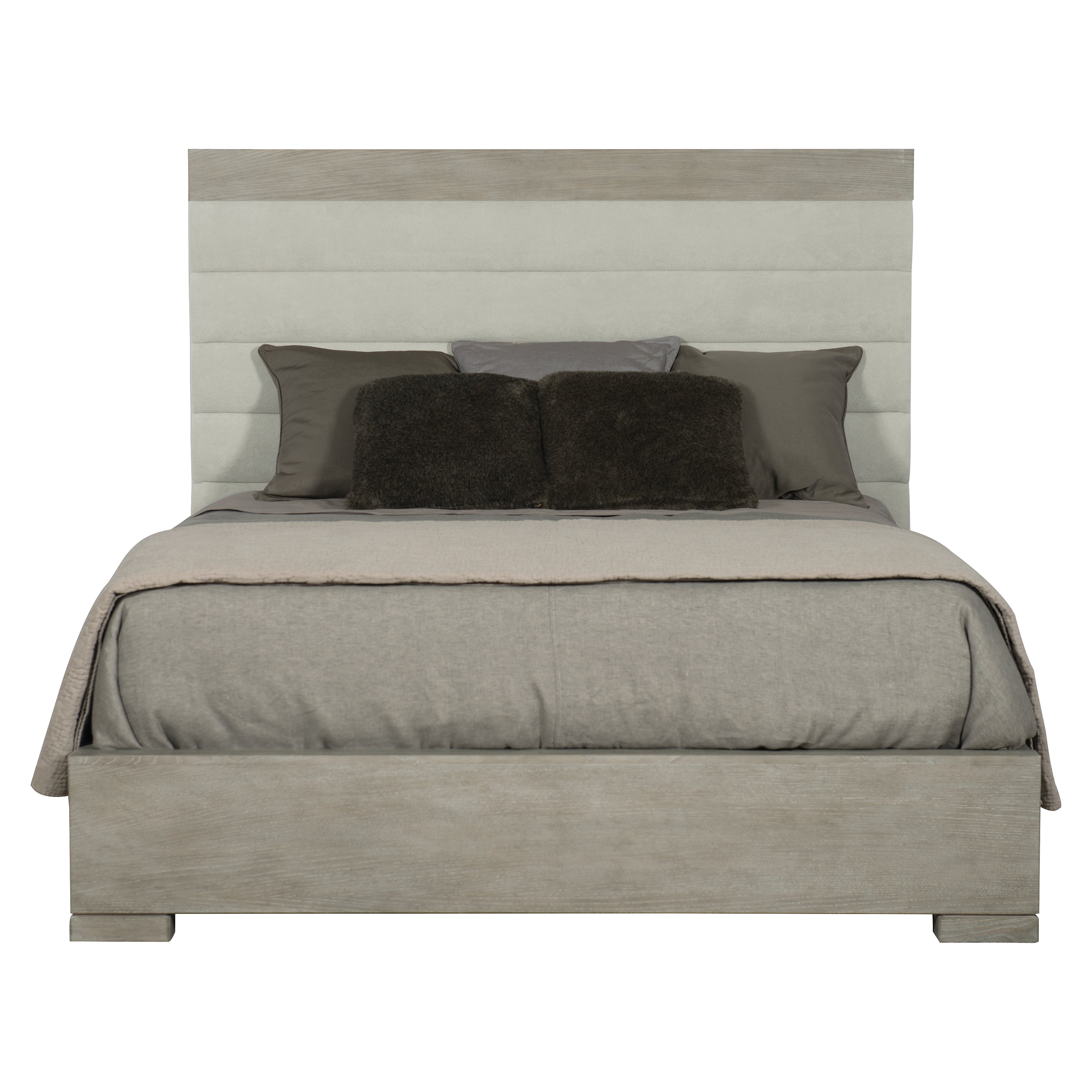Linea Upholstered Queen Panel Bed with Wooden Footboard and Side Rails