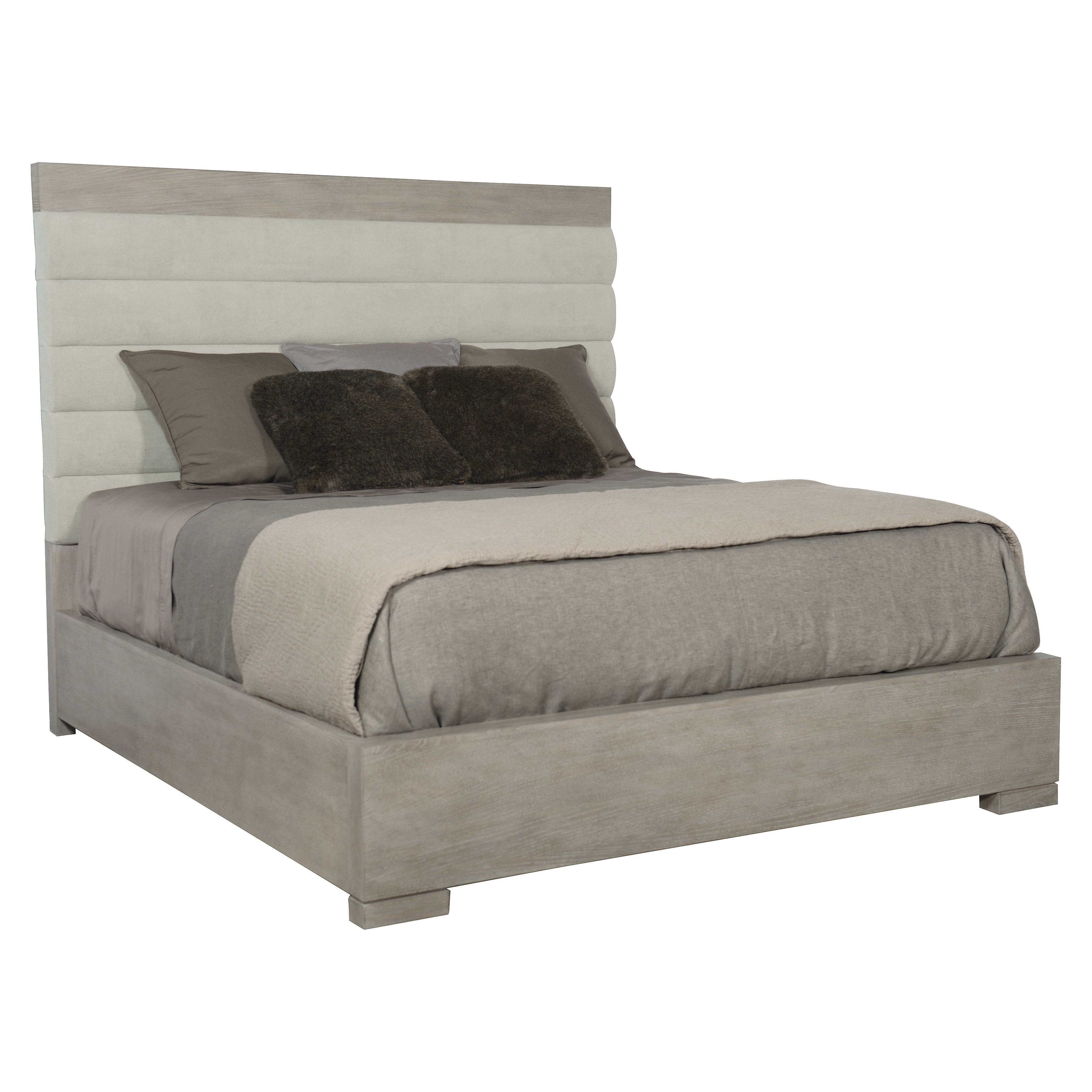 Linea Upholstered King Panel Bed with Wooden Footboard and Side Rails