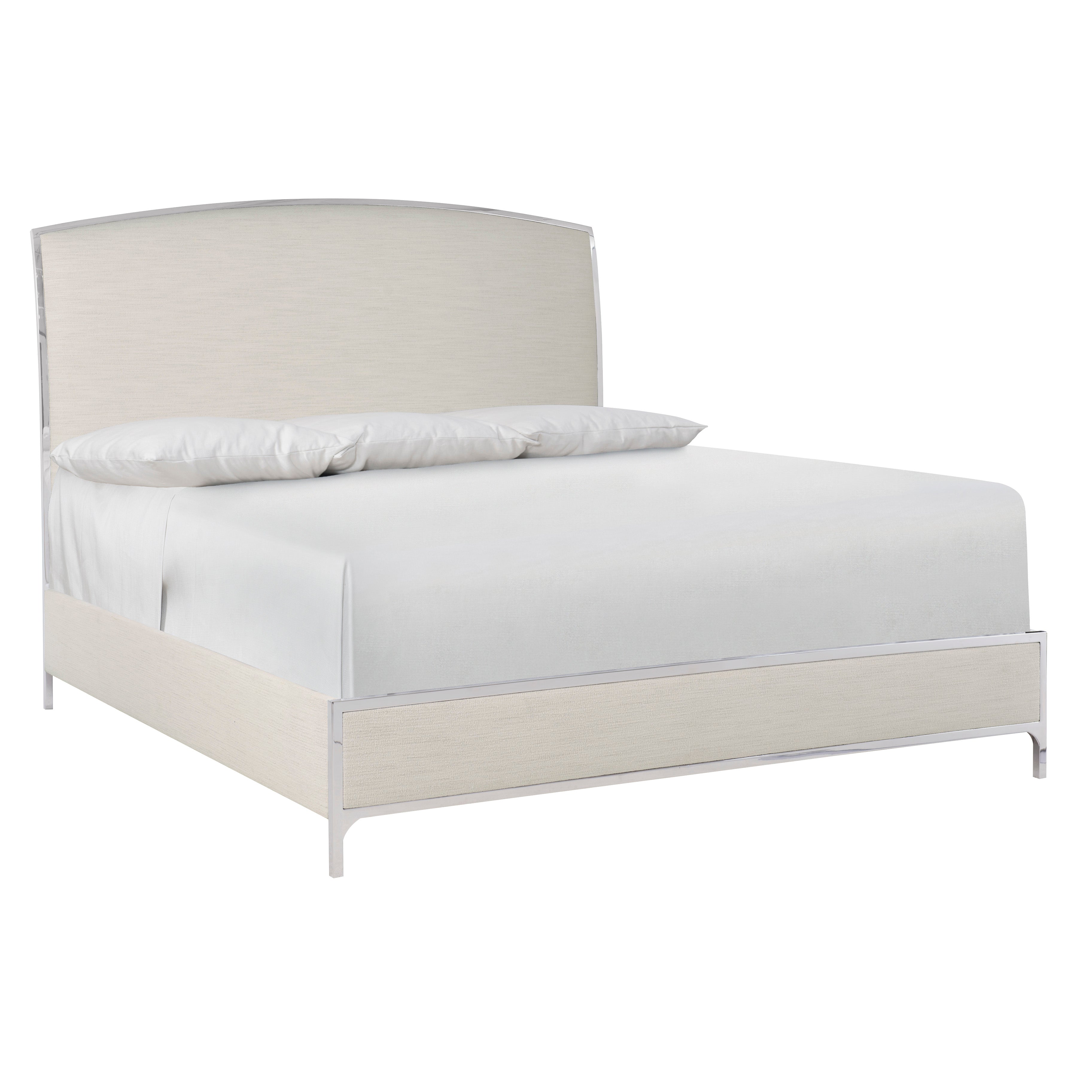 Silhouette Queen Stainless Steel Rimmed Upholstered Panel Bed